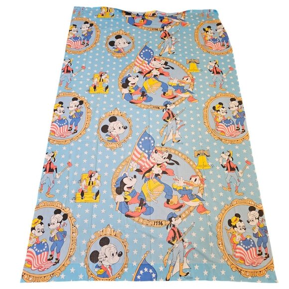 Vintage 1976 Disney Mickey Twin Bed Sheet Set FLAT FITTED Patriotic Fabric Blue - Picture 2 of 8